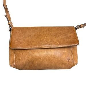 Frye reed flap crossbody bag purse brown leather
